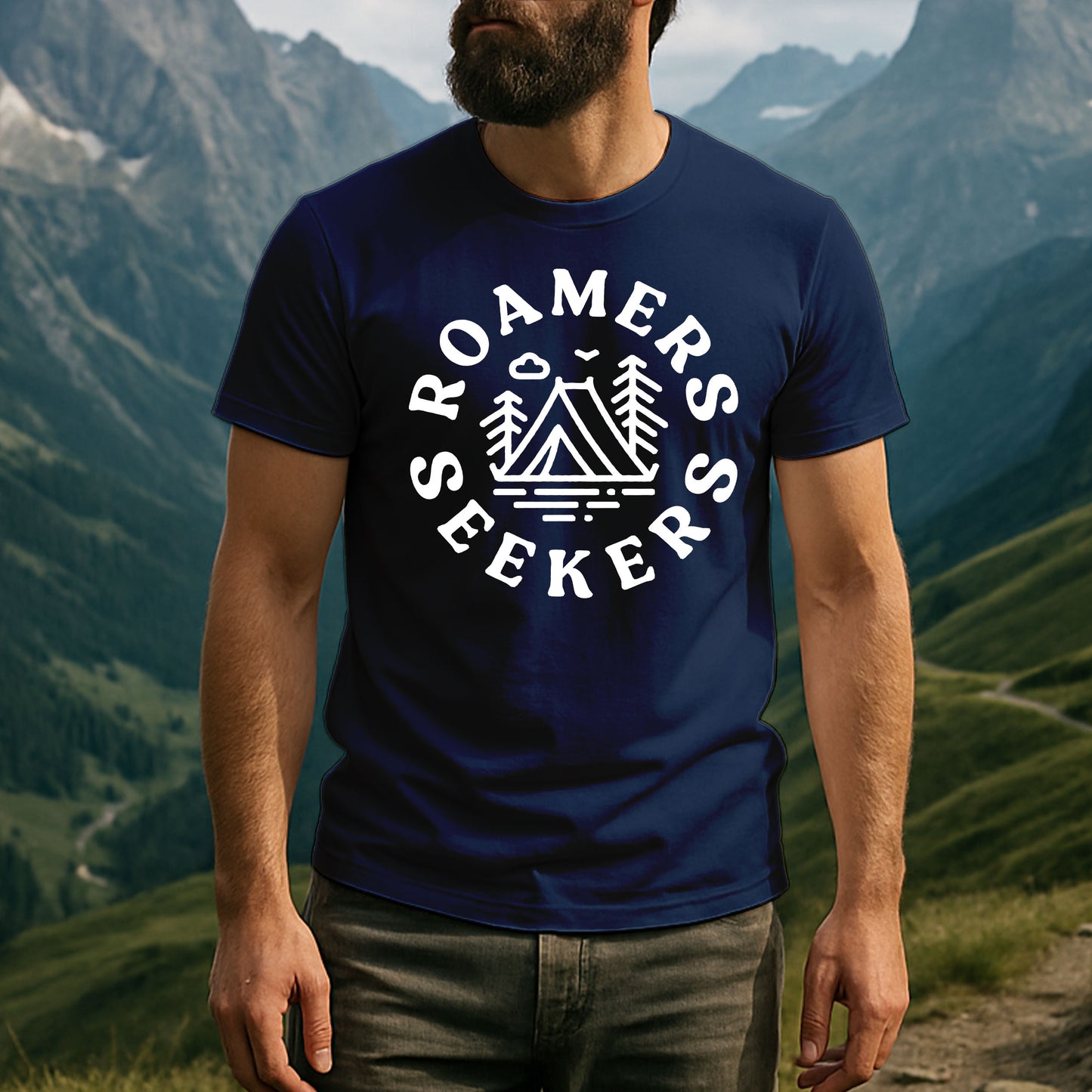 Roamers & Seekers Mens Wilderness Graphic T-Shirt – Navy Blue – Classic Fit 100% Cotton – Roamers & Seekers Graphic Tee