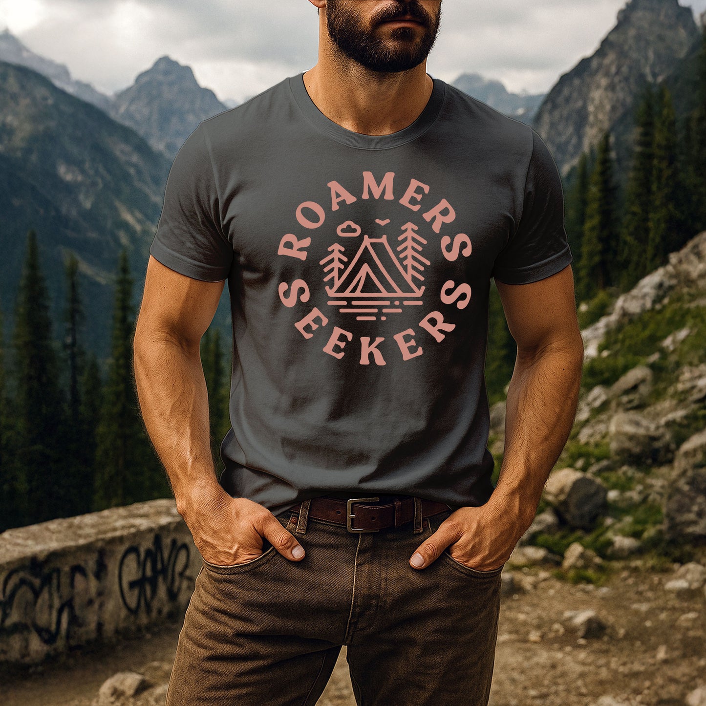 Roamers & Seekers Mens Wilderness Graphic T-Shirt – Charcoal – Classic Fit 100% Cotton – Roamers & Seekers Graphic Tee