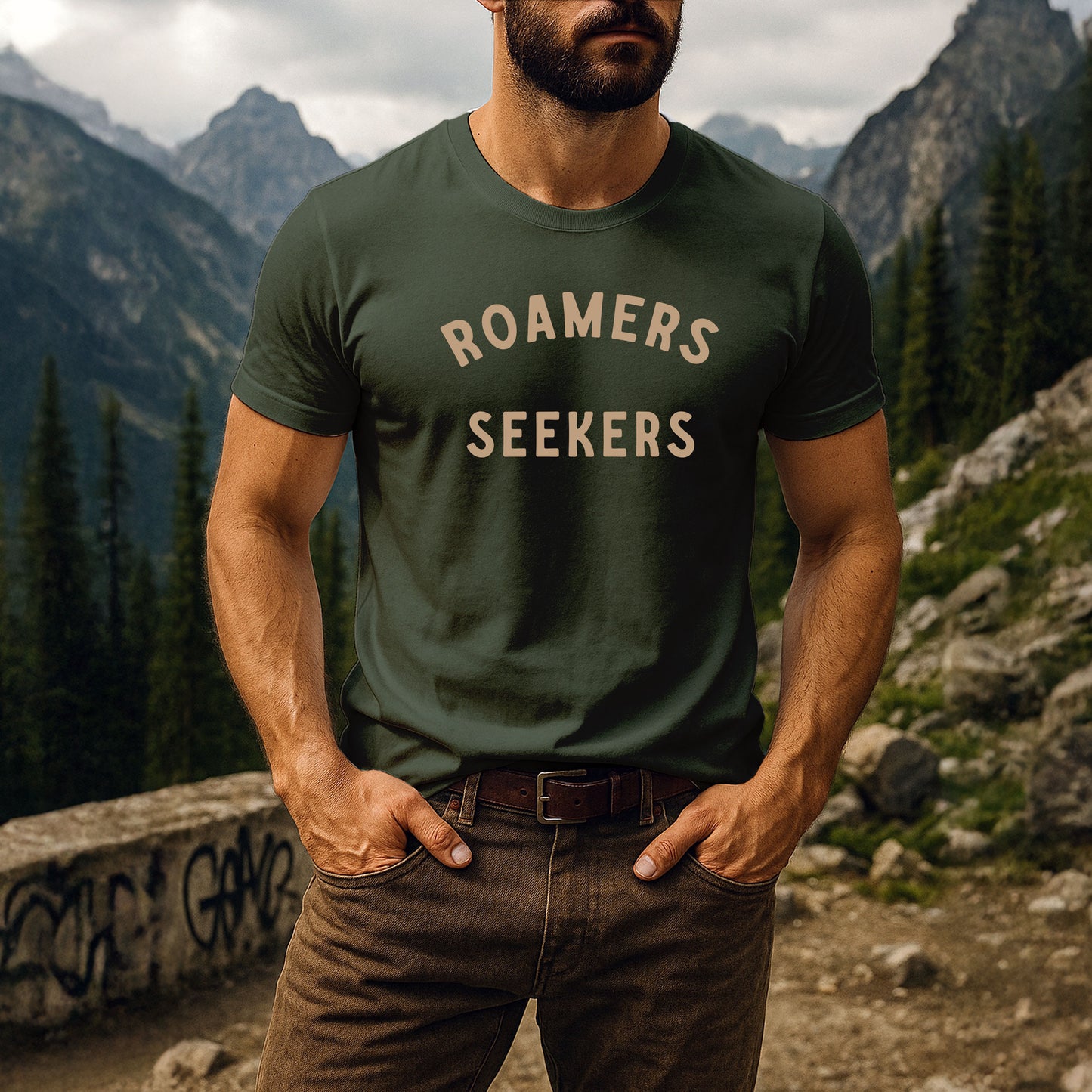 Roamers & Seekers Mens Stable Graphic T-Shirt – Military Green – Classic Fit 100% Cotton – Roamers & Seekers Graphic Tee