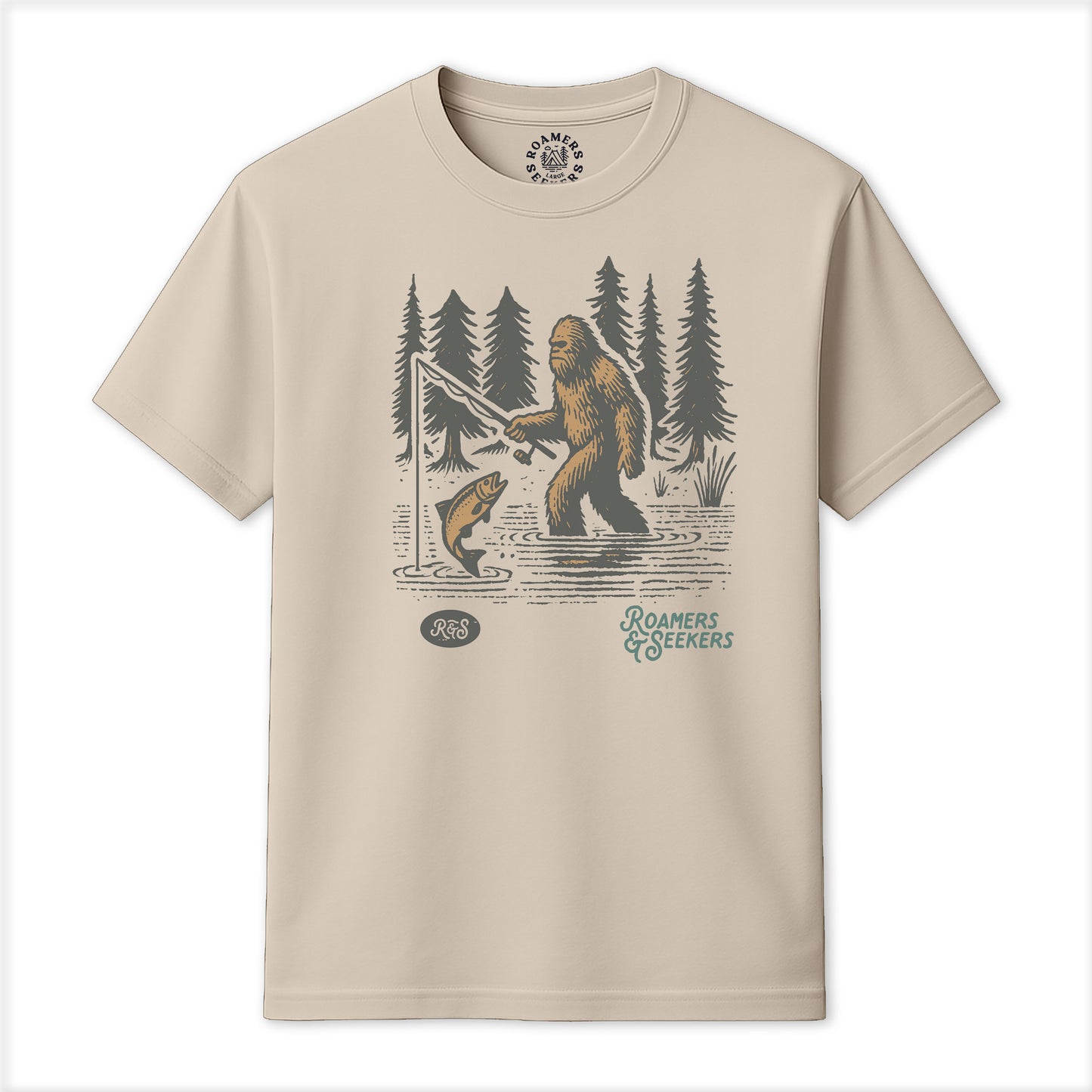 Roamers & Seekers Mens Bigfoot Graphic T-Shirt – Natural – Classic Fit 100% Cotton – Roamers & Seekers Graphic Tee