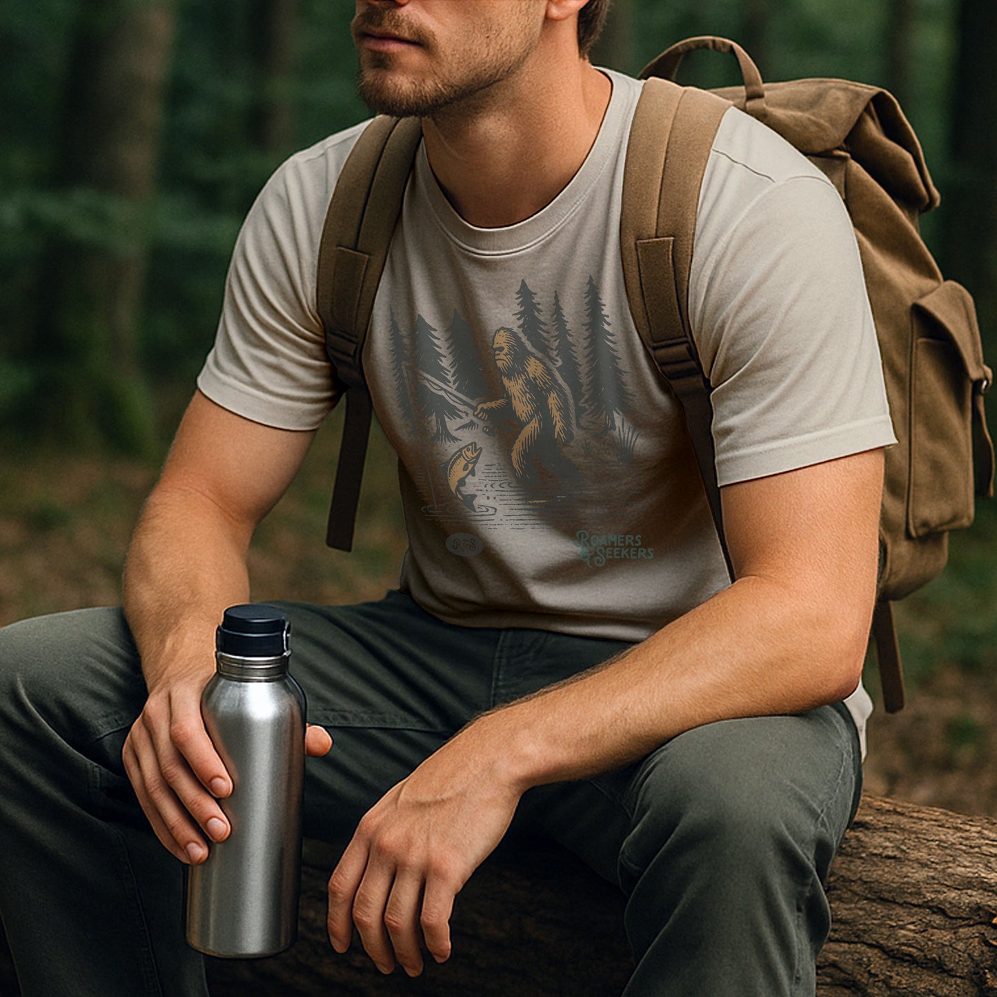 Roamers & Seekers Mens Bigfoot Graphic T-Shirt – Natural – Classic Fit 100% Cotton – Roamers & Seekers Graphic Tee
