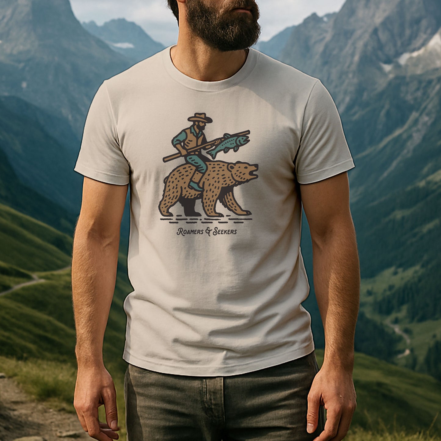 Roamers & Seekers Mens Cowboy Graphic T-Shirt – Natural – Classic Fit 100% Cotton – Roamers & Seekers Graphic Tee