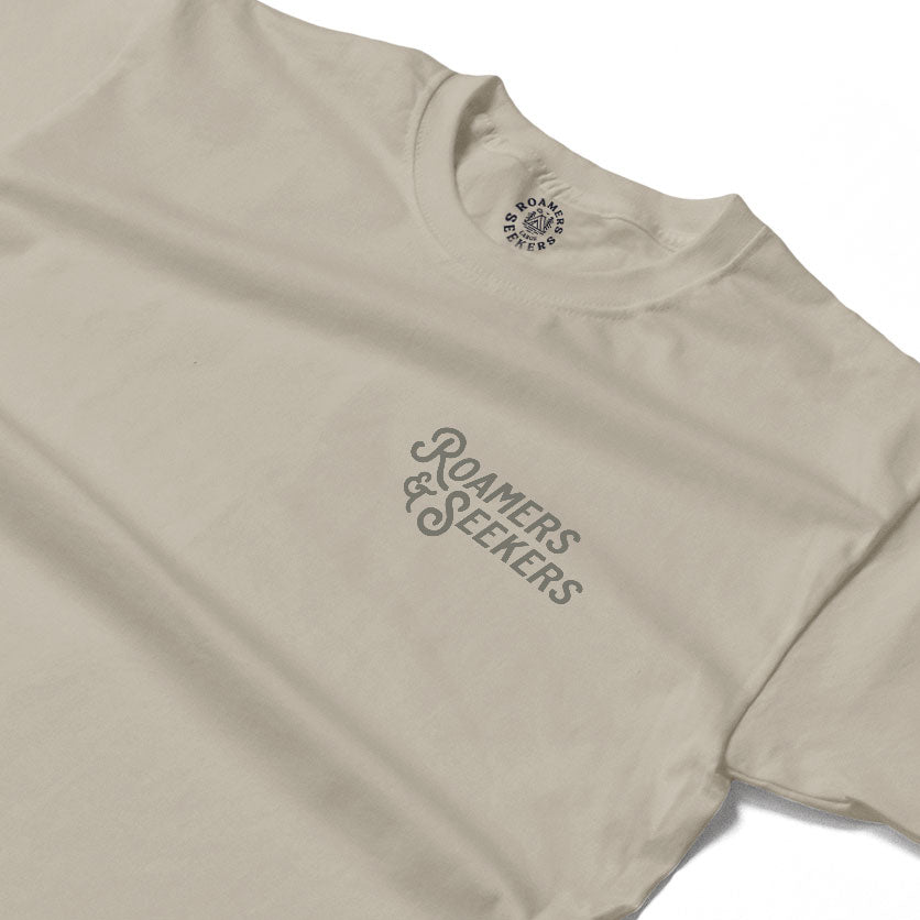 Roamers & Seekers Mens Stack Graphic T-Shirt – Sand – Classic Fit 100% Cotton – Roamers & Seekers Graphic Tee