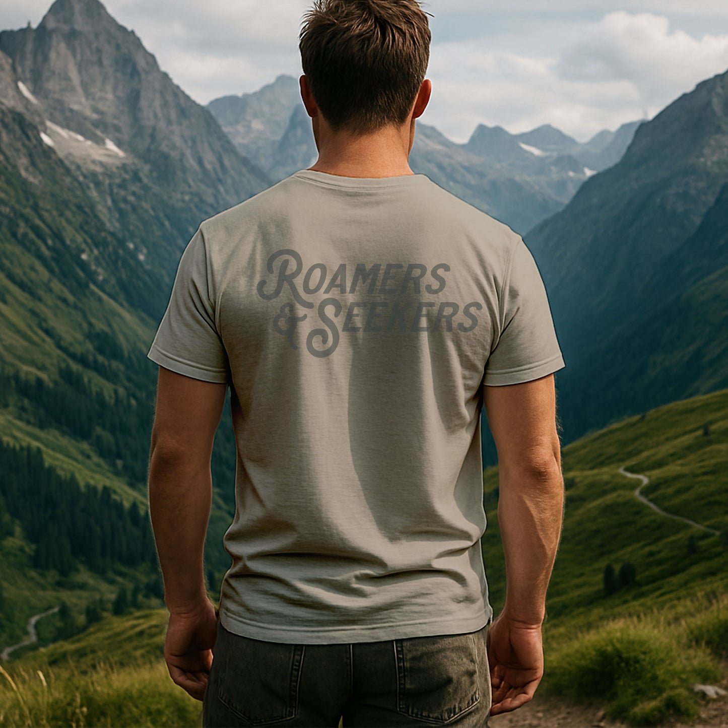 Roamers & Seekers Mens Stack Graphic T-Shirt – Sand – Classic Fit 100% Cotton – Roamers & Seekers Graphic Tee