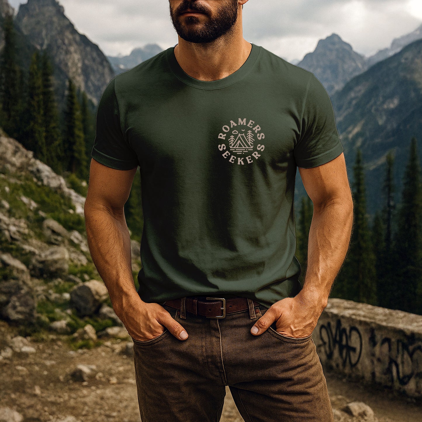Roamers & Seekers Mens Outback Graphic T-Shirt – Military Green – Classic Fit 100% Cotton – Roamers & Seekers Graphic Tee
