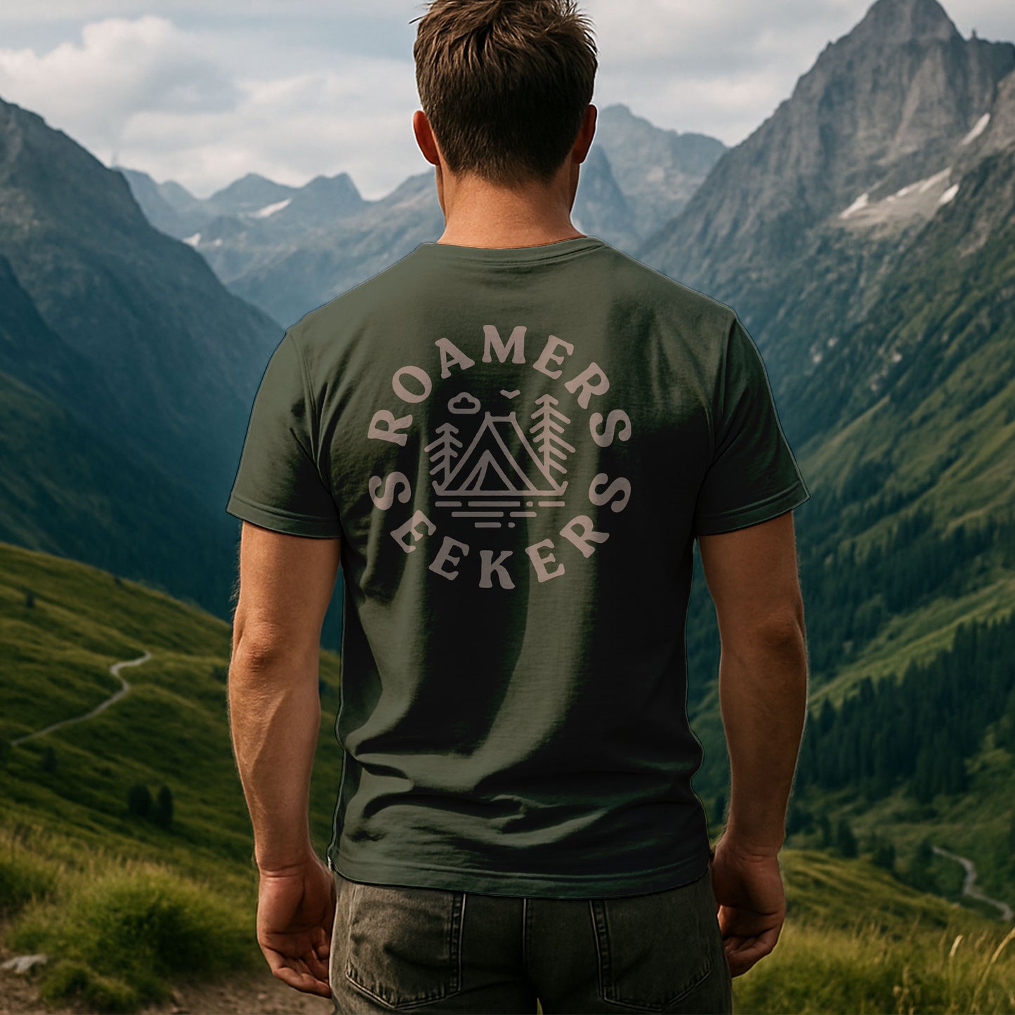 Roamers & Seekers Mens Outback Graphic T-Shirt – Military Green – Classic Fit 100% Cotton – Roamers & Seekers Graphic Tee