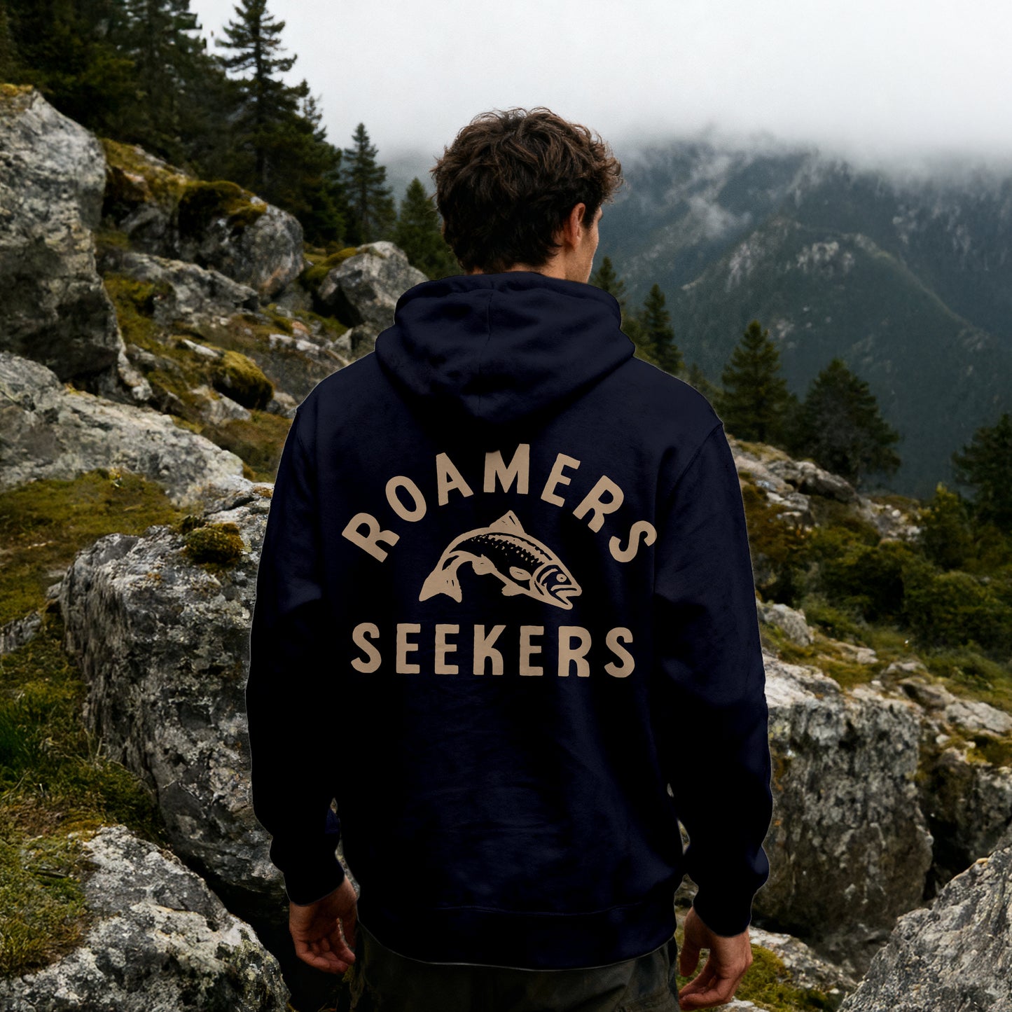 ROAMERS & SEEKERS Salmon Run HOODIE NEW FRENCH NAVY