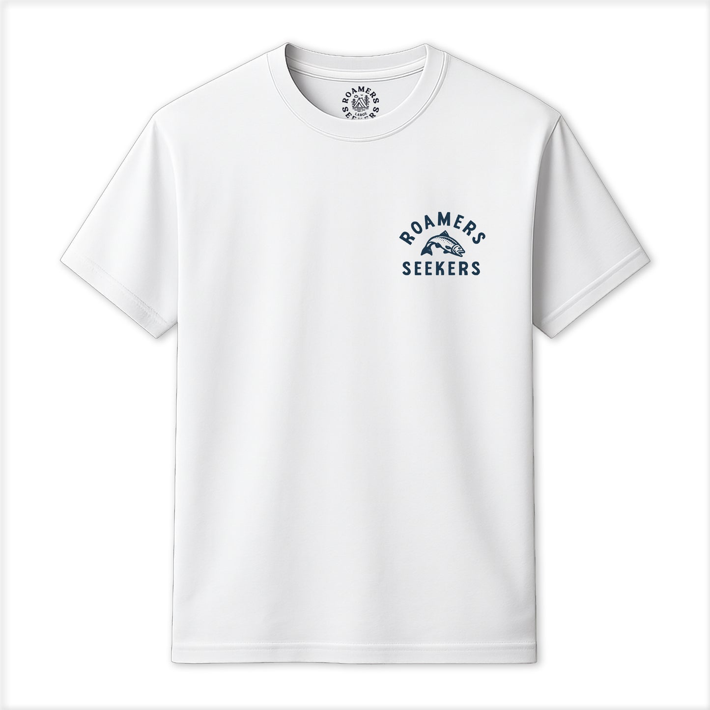 Roamers & Seekers Mens Salmon Run Graphic T-Shirt – White – Classic Fit 100% Cotton – Roamers & Seekers Graphic Tee