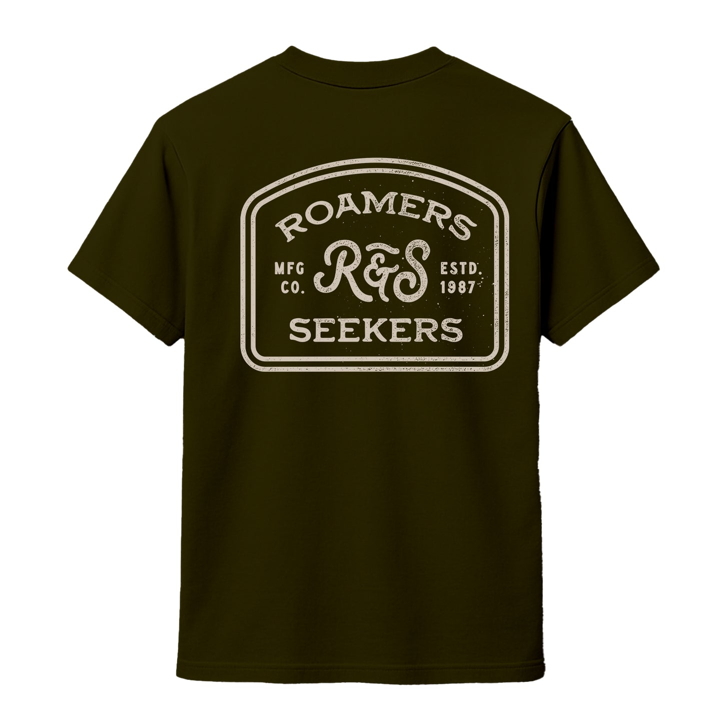 Roamers & Seekers Mens Branded Graphic T-Shirt – Military Green – Classic Fit 100% Cotton – Roamers & Seekers Graphic Tee