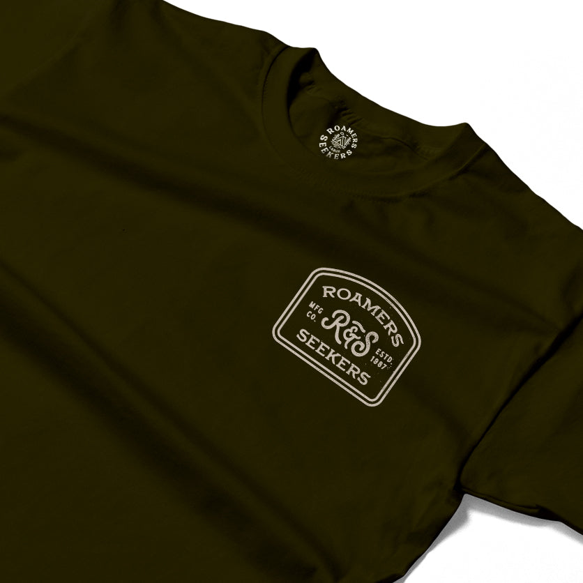 Roamers & Seekers Mens Branded Graphic T-Shirt – Military Green – Classic Fit 100% Cotton – Roamers & Seekers Graphic Tee