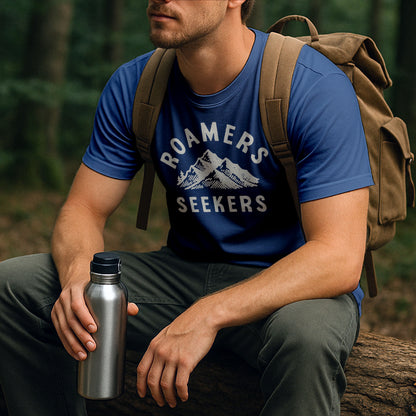 Roamers & Seekers Mens Summit Graphic T-Shirt – Indigo Blue – Classic Fit 100% Cotton – Roamers & Seekers Graphic Tee