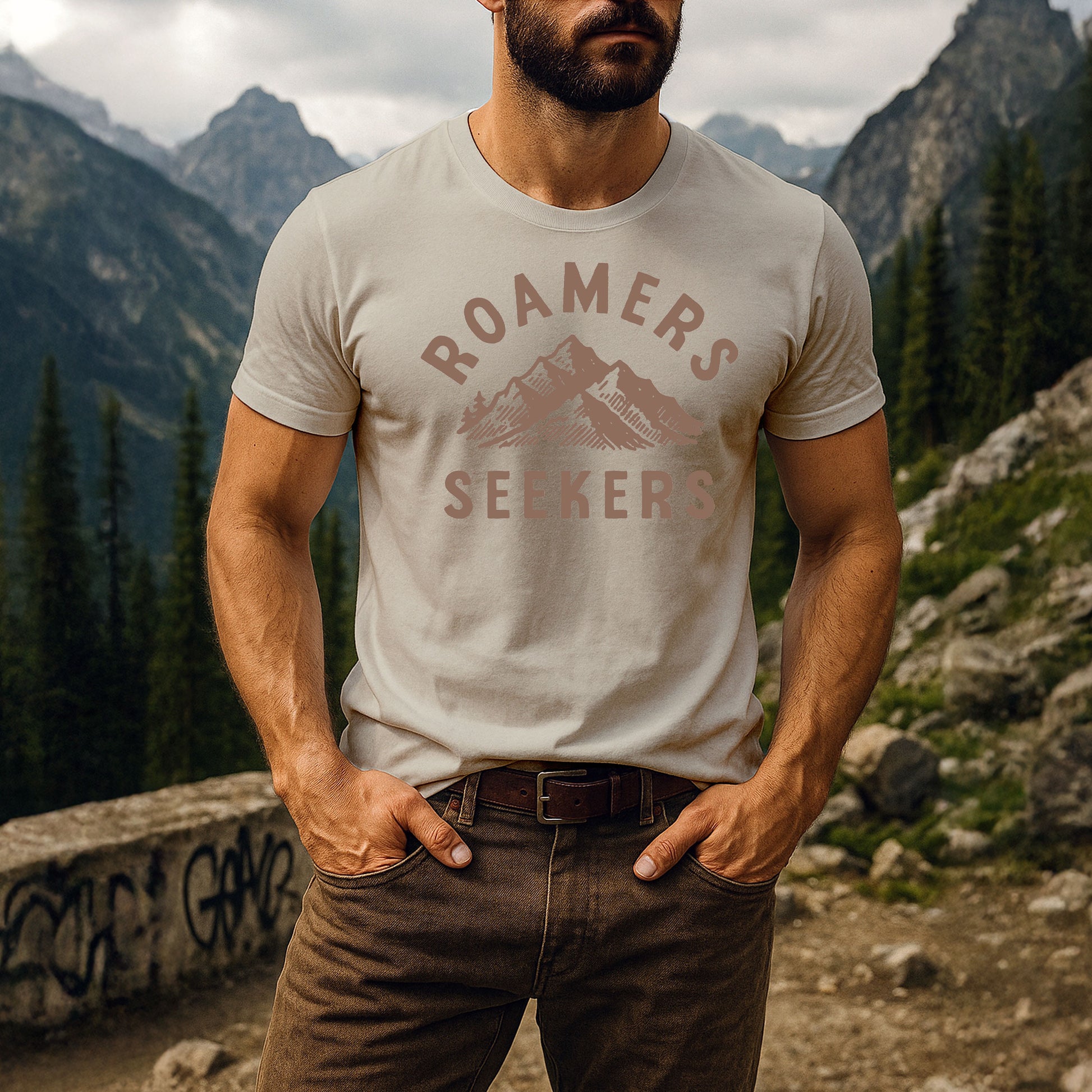 Roamers & Seekers Mens Summit Graphic T-Shirt – Natural – Classic Fit 100% Cotton – Roamers & Seekers Graphic Tee
