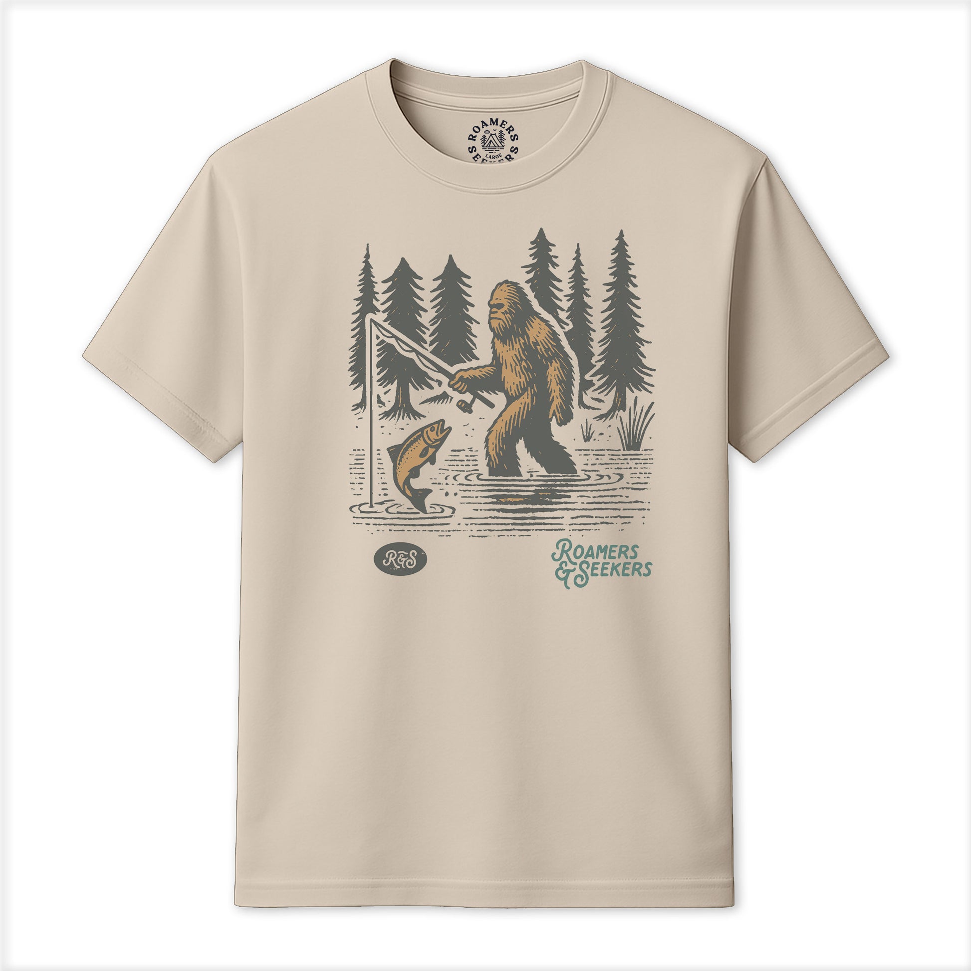 Roamers & Seekers Mens Bigfoot Graphic T-Shirt – Natural – Classic Fit 100% Cotton – Roamers & Seekers Graphic Tee