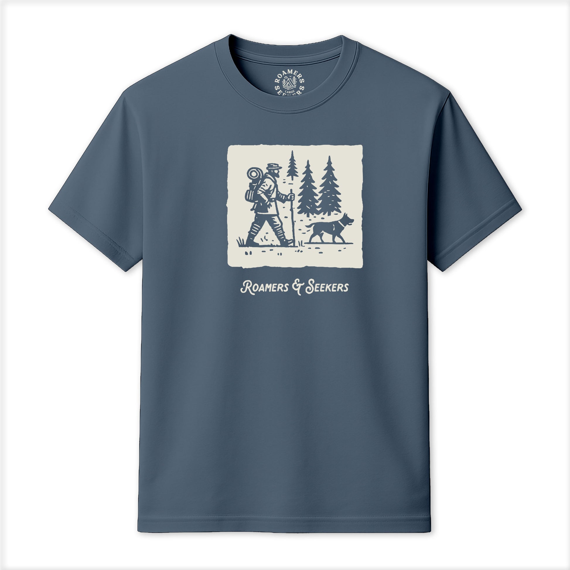 Roamers & Seekers Mens Roam Graphic T-Shirt – Stone Blue – Classic Fit 100% Cotton – Roamers & Seekers Graphic Tee