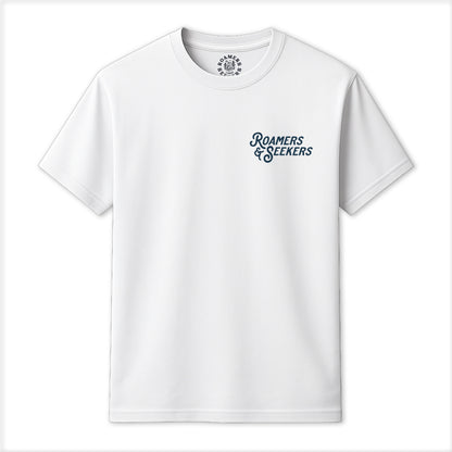 Roamers & Seekers Mens Stack Graphic T-Shirt – White – Classic Fit 100% Cotton – Roamers & Seekers Graphic Tee