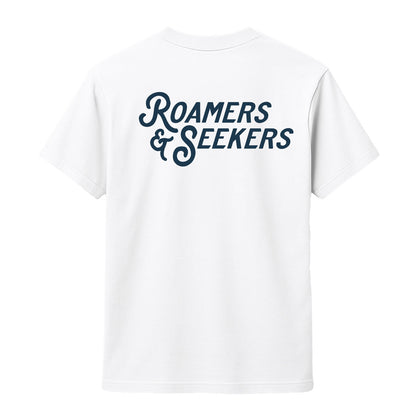 Roamers & Seekers Mens Stack Graphic T-Shirt – White – Classic Fit 100% Cotton – Roamers & Seekers Graphic Tee