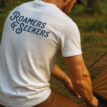 Roamers & Seekers Mens Stack Graphic T-Shirt – White – Classic Fit 100% Cotton – Roamers & Seekers Graphic Tee