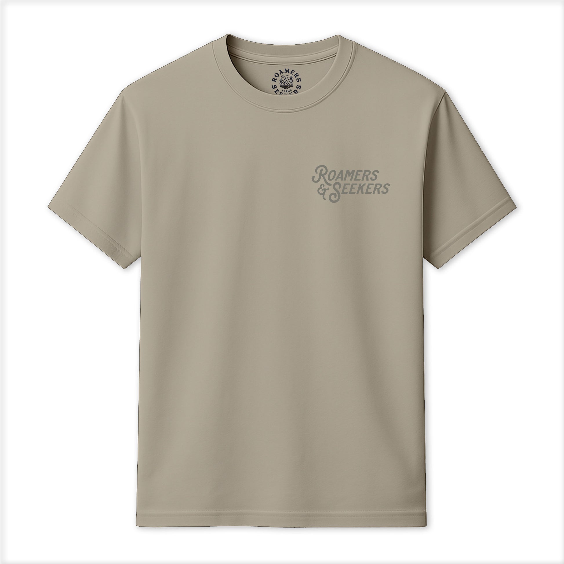 Roamers & Seekers Mens Stack Graphic T-Shirt – Sand – Classic Fit 100% Cotton – Roamers & Seekers Graphic Tee