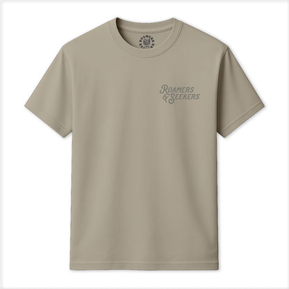 Roamers & Seekers Mens Stack Graphic T-Shirt – Sand – Classic Fit 100% Cotton – Roamers & Seekers Graphic Tee