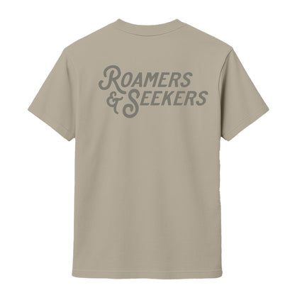 Roamers & Seekers Mens Stack Graphic T-Shirt – Sand – Classic Fit 100% Cotton – Roamers & Seekers Graphic Tee