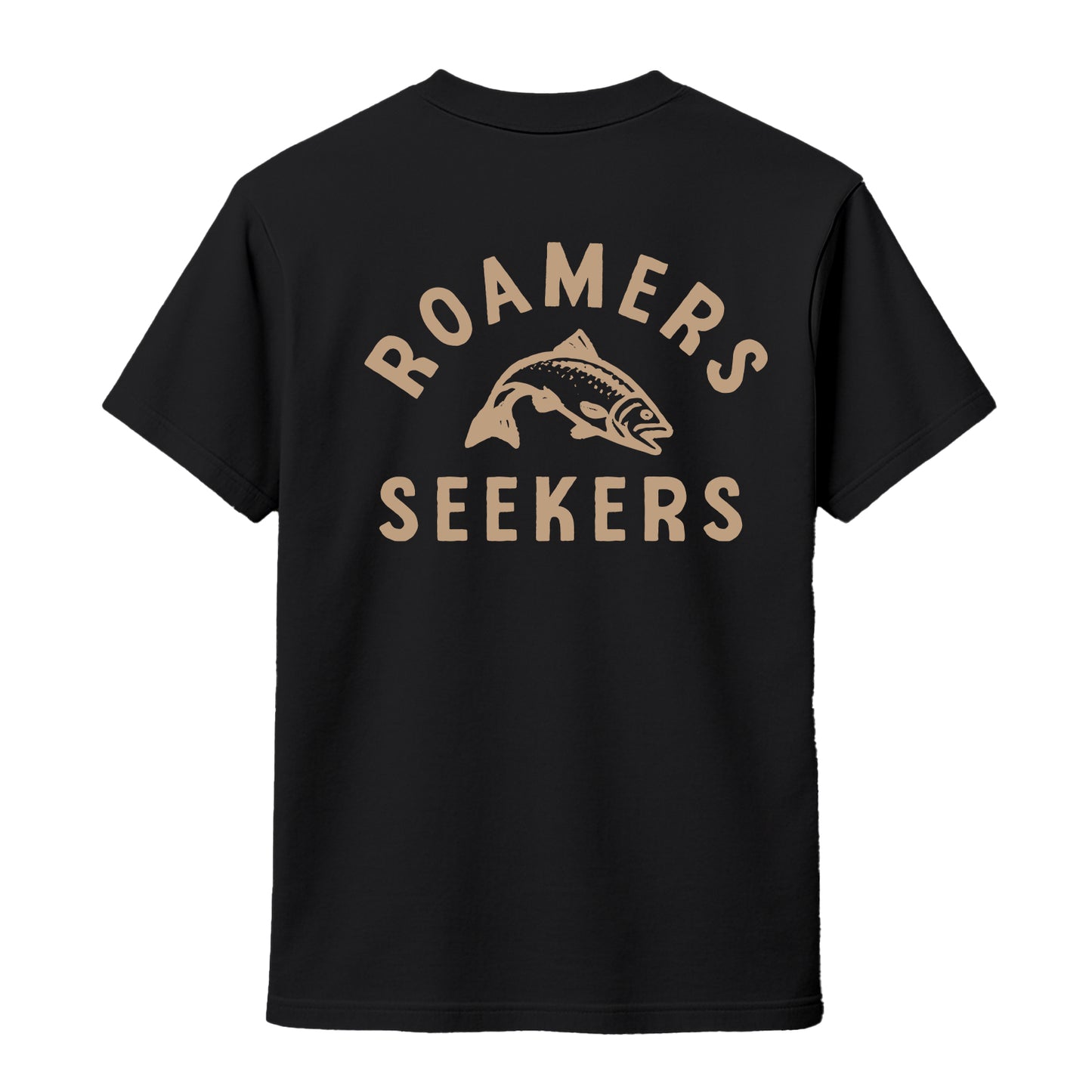 Roamers & Seekers Mens Salmon Run Graphic T-Shirt – Black – Classic Fit 100% Cotton – Roamers & Seekers Graphic Tee