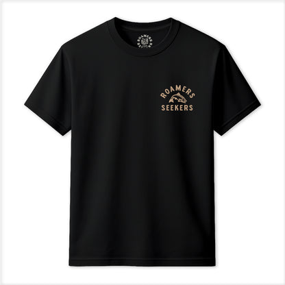 Roamers & Seekers Mens Salmon Run Graphic T-Shirt – Black – Classic Fit 100% Cotton – Roamers & Seekers Graphic Tee