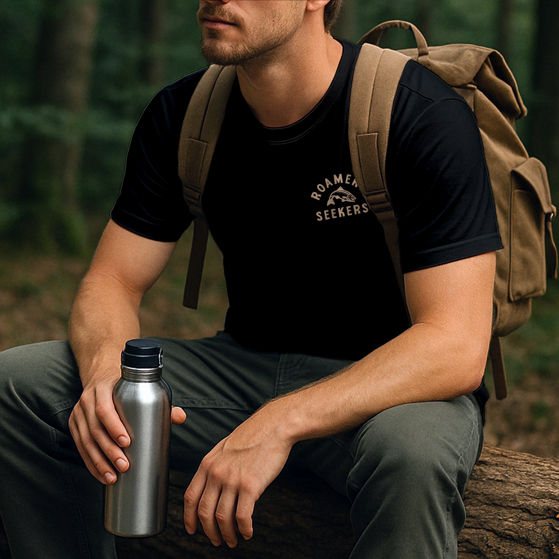 Roamers & Seekers Mens Salmon Run Graphic T-Shirt – Black – Classic Fit 100% Cotton – Roamers & Seekers Graphic Tee