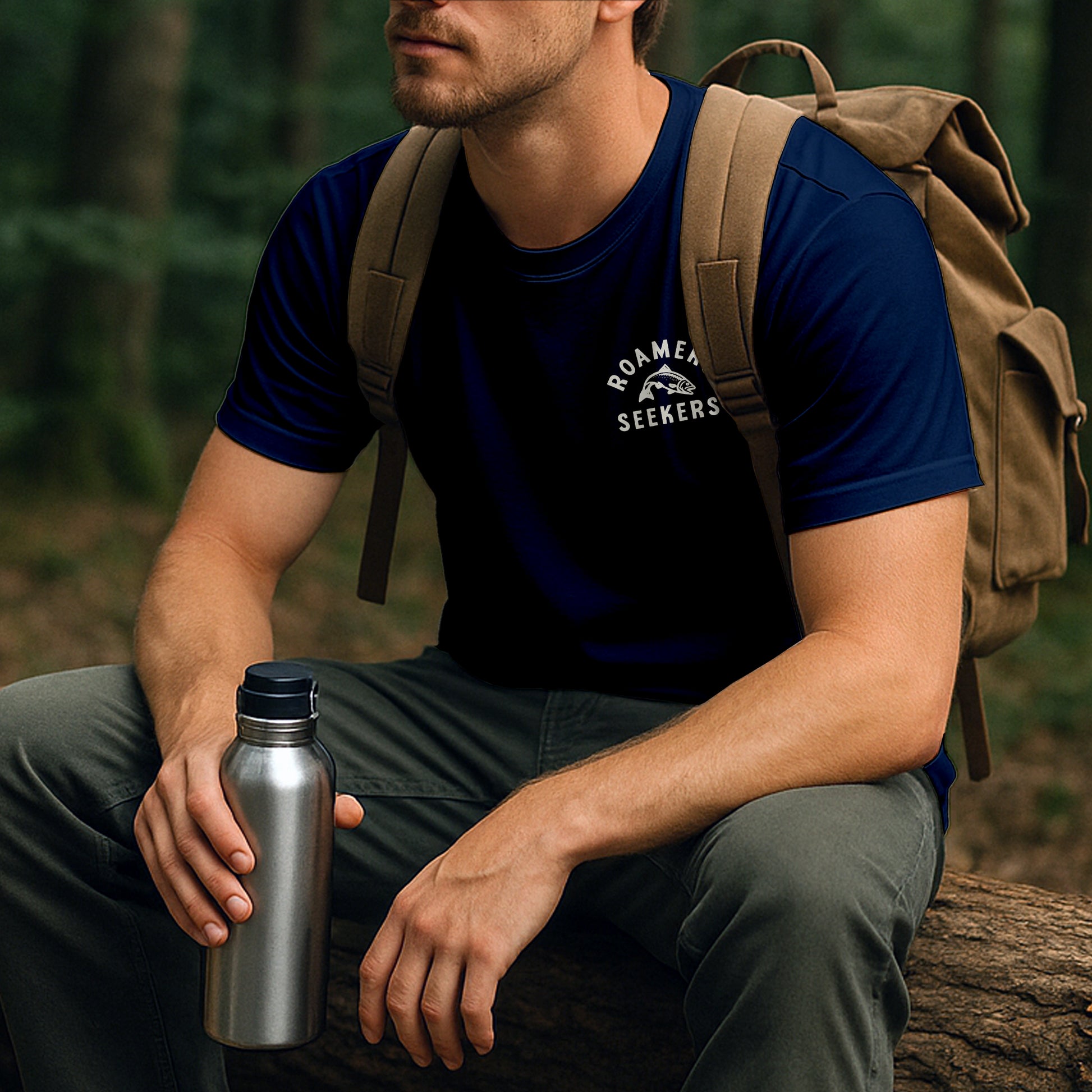 Roamers & Seekers Mens Salmon Run Graphic T-Shirt – Navy Blue – Classic Fit 100% Cotton – Roamers & Seekers Graphic Tee