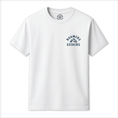 Roamers & Seekers Mens Salmon Run Graphic T-Shirt – White – Classic Fit 100% Cotton – Roamers & Seekers Graphic Tee