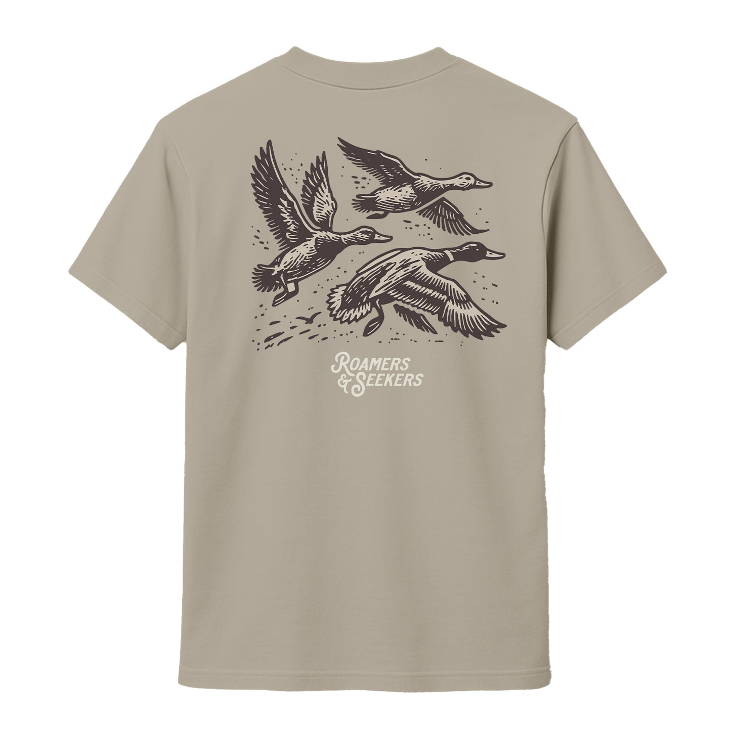 Roamers & Seekers Mens Flock Graphic T-Shirt – Sand – Classic Fit 100% Cotton – Roamers & Seekers Graphic Tee