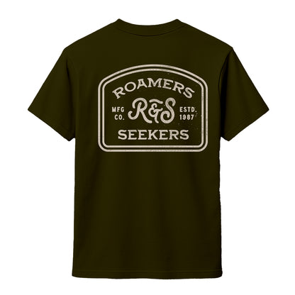 Roamers & Seekers Mens Branded Graphic T-Shirt – Military Green – Classic Fit 100% Cotton – Roamers & Seekers Graphic Tee