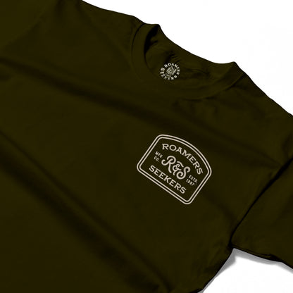 Roamers & Seekers Mens Branded Graphic T-Shirt – Military Green – Classic Fit 100% Cotton – Roamers & Seekers Graphic Tee