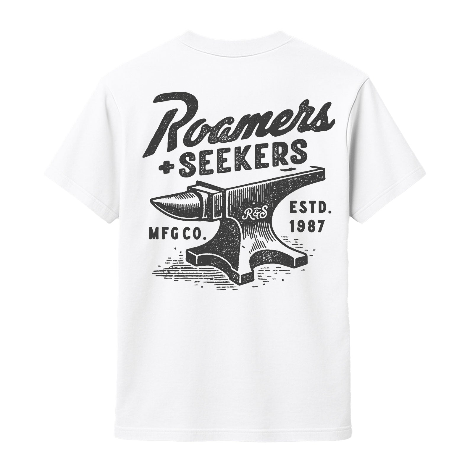 Roamers & Seekers Mens Iron Monger Graphic T-Shirt – White – Classic Fit 100% Cotton – Roamers & Seekers Graphic Tee